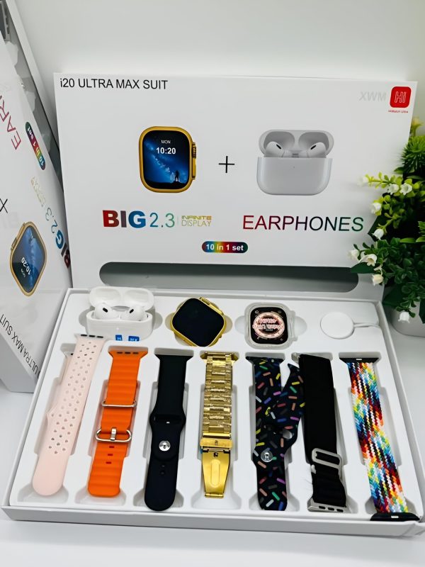 I20 Ultra Max Suit Smart Watch 10 In 1 Box 2.3inch Large Screen With 7 Strips Smartwatch With Airpords2 - KurePK
